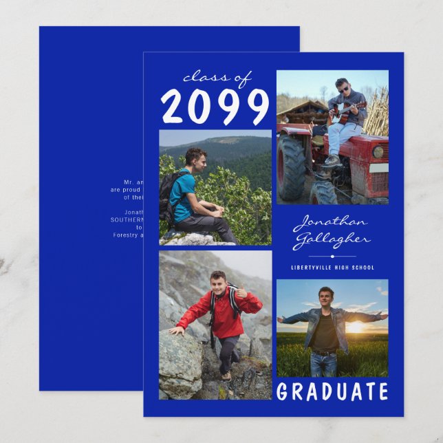 Graduation  Photo Handwritten Royal Blue Announcement (Front/Back)