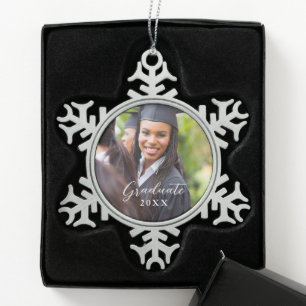 Graduation Photo Keepsake Holiday Gift Snowflake Pewter Christmas Ornament