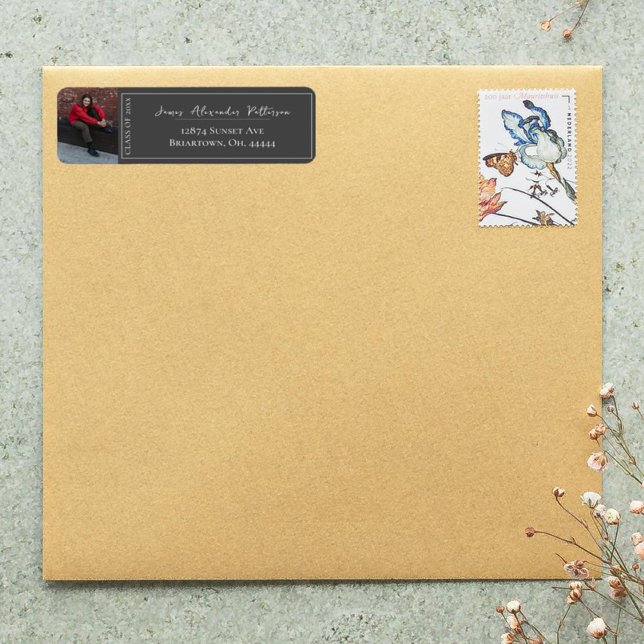 Graduation photo minimaliste | Adresse grise (Gray Minimalist Photo Graduation Address Label)