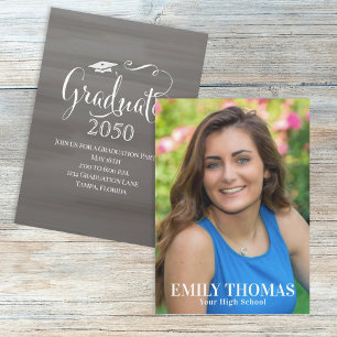 Graduation Photo Modern Chalkboard Mortarboard Invitation