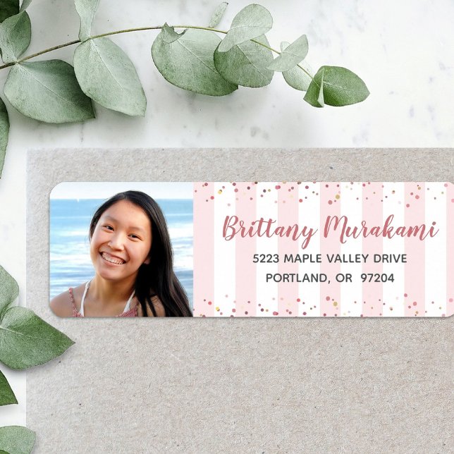 Graduation photo modern chic pink stripe address (Creator Uploaded)