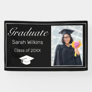 Graduation Photo Modern Minimalist Black White  Banner