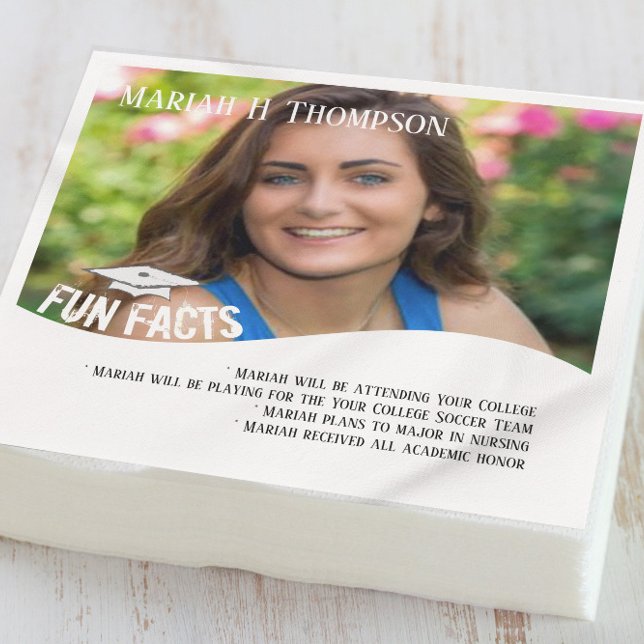 Graduation Photo Modern Minimalist Fun Facts Napkin (Creator Uploaded)