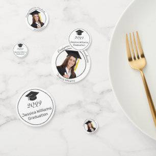 Graduation Photo Modern Minimalist White Black Confetti