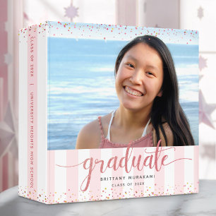 Graduation photo modern rose gold script keepsake binder