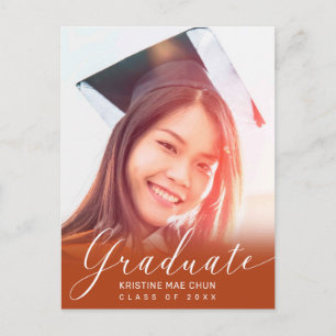 Graduation Photo Modern Script Orange Invitation Postcard