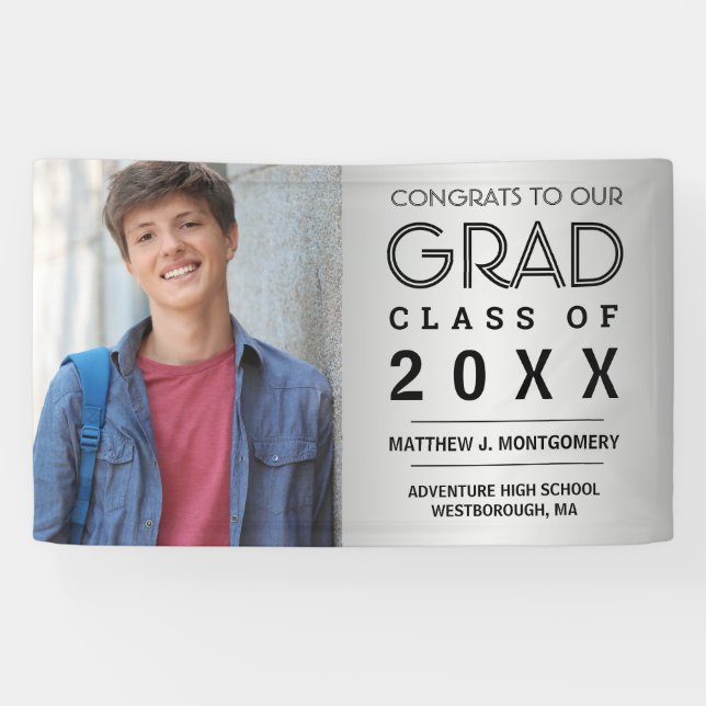 Graduation Photo Modern Script Silver Banner (Horizontal)