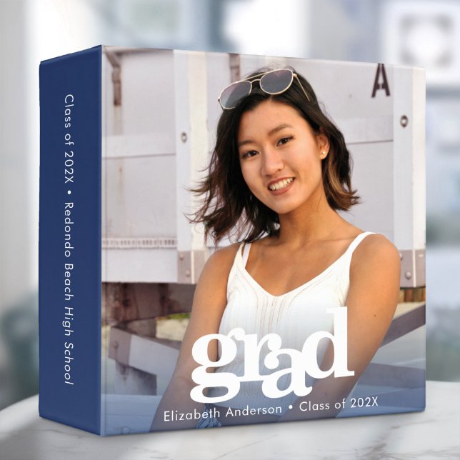 Graduation photo modern typography blue keepsake binder (Creator Uploaded)