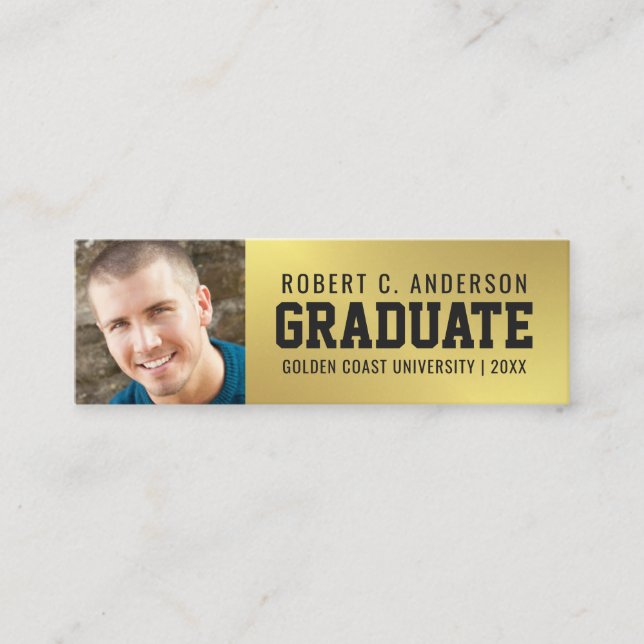 Graduation Photo Name Card Faux Gold Foil (Front)