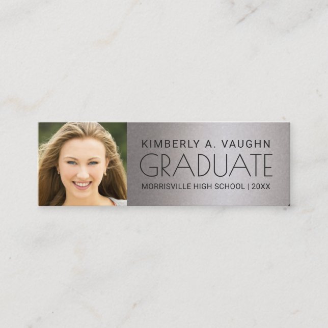 Graduation Photo Name Card Faux Silver Foil (Front)