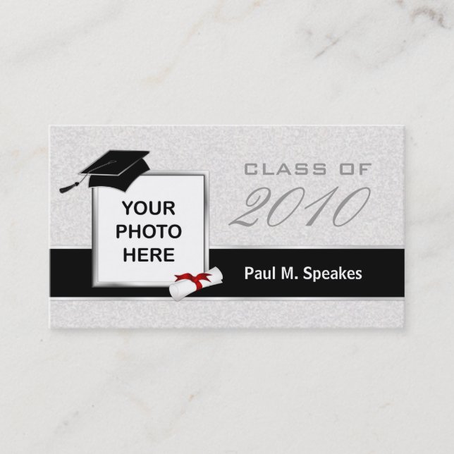 Graduation Photo Name Card - Grey and Black (Front)