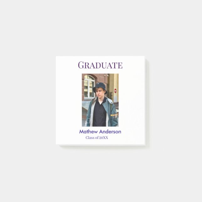 Graduation photo name class of 20XX blue simple bo Post-it Notes (Front)