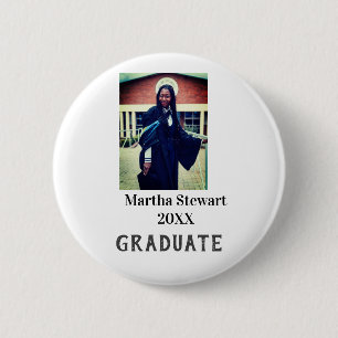 Graduation photo name year class university simple 2 inch round button