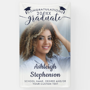 Graduation Photo Navy Blue Congrats Grad Script Banner