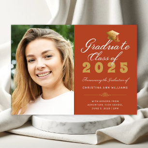 Graduation Photo Orange Gold Script  Class of 2024 Announcement