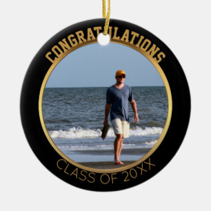 Graduation Photo Ornament   Black & Gold Keepsake