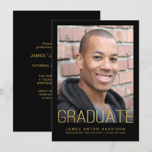 Graduation Photo Party Faire-part Faux Gold Foil