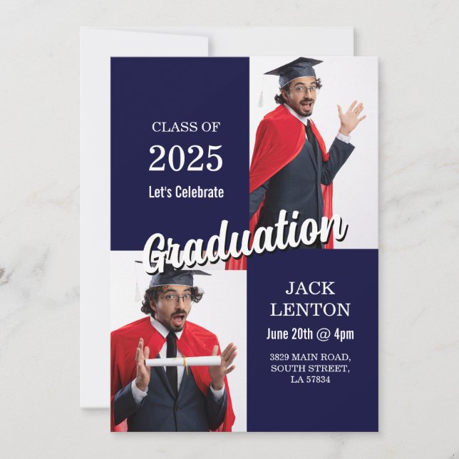 Graduation Photo Party Modern Simple Mens Invitation (Front)