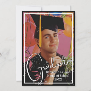 Graduation Photo Personalized Note Black and White Invitation