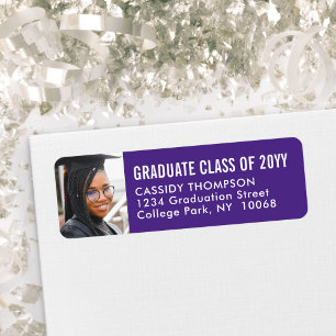 Graduation Photo Purple and White Return Address