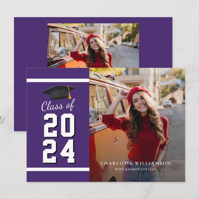Graduation Photo Purple Grad 2025 Announcement (Front/Back)