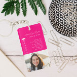 Graduation Photo & Quote Keychain<br><div class="desc">This keychain makes the perfect keepsake for your graduate! Add your choice of personalization. Change the background colour as need and add your favourite photo. You can customize it with the graduate's name, school name, year and a custom message. All colours are editable to change to your school colours. The...</div>