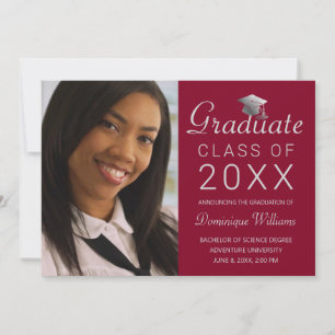 Graduation Photo Red Silver Grad Cap Script 2023 Announcement