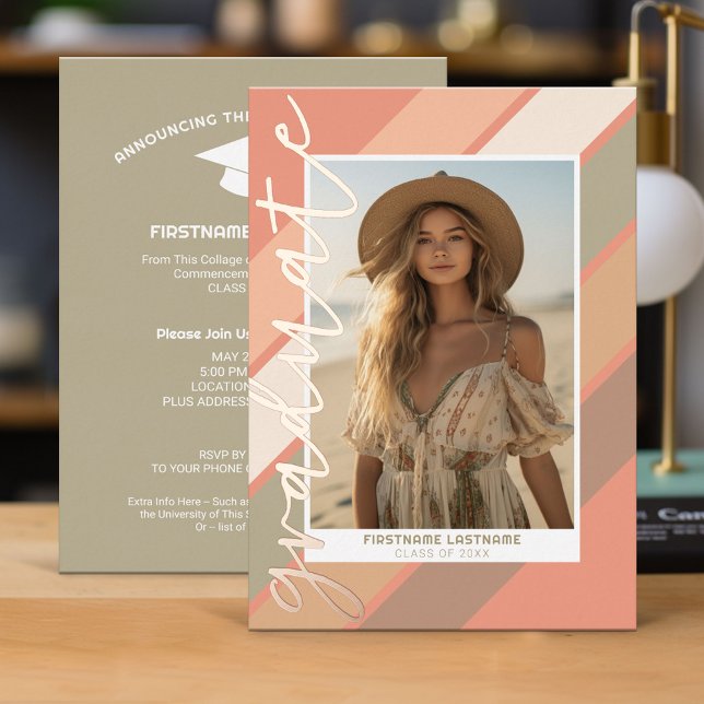 Graduation Photo Retro Stripes Boho Grad Party (Graduation Invitation)