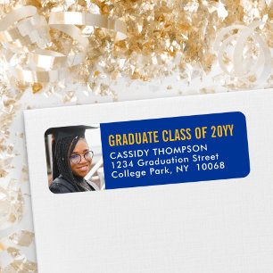 Graduation Photo Royal Blue & Gold Return Address