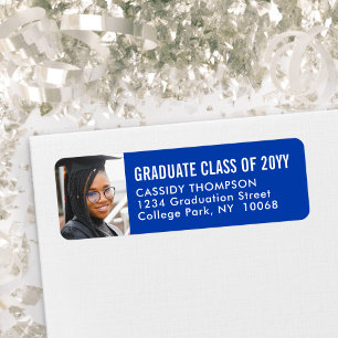 Graduation Photo Royal Blue & White Return Address