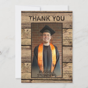 Graduation Photo Rustic Country Wood Thank You