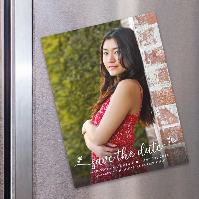 Graduation Photo Save Date Script Hearts Modern Magnetic Invitation (Creator Uploaded)