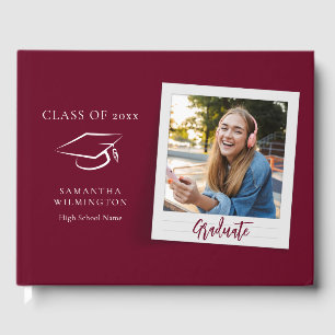 Graduation Photo Script Grad Party Burgundy Guest Book