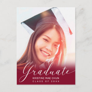 Graduation Photo Script moderne Maroon Invitation