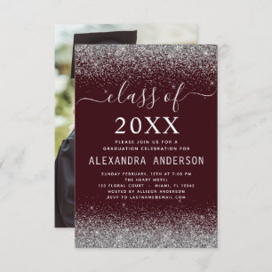 Graduation Photo Silver Burgundy Class of 2022 Inv Invitation