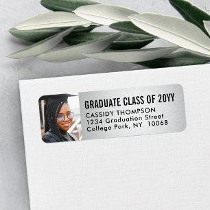 Graduation Photo Silver Faux Foil Return Address