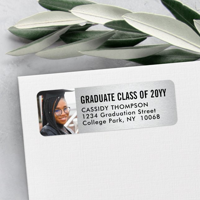 Graduation Photo Silver Faux Foil Return Address (Creator Uploaded)