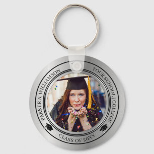 Graduation Photo Silver Tone Grad Cap Class Year  Keychain