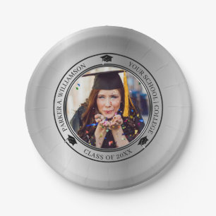 Graduation Photo Silver Tone Grad Cap Class Year   Paper Plate