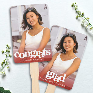 Graduation photo simple modern trendy red keepsake hand fan