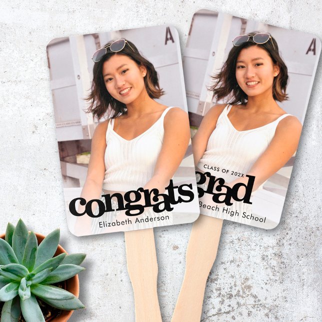 Graduation photo simple modern typography keepsake hand fan (Creator Uploaded)
