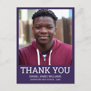 Graduation Photo Simple Purple Thank You Postcard