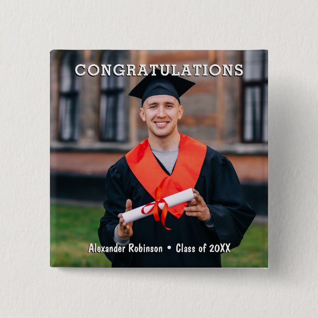 Graduation Photo Stylish Keepsake 2 Inch Square Button (Front)