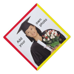 Graduation Photo Tassel Topper, red, yellow Cap Topper