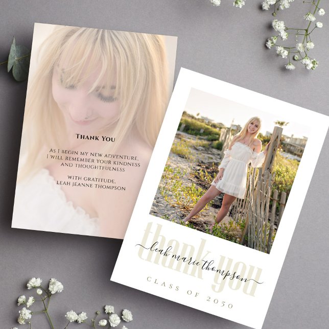 Graduation Photo Template Gold Script Custom (Graduation photo thank you card template. )