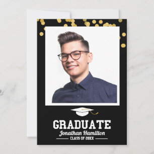 Graduation Photo Thank You Black Gold Card