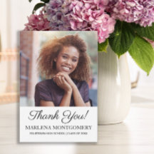 Graduation Photo Thank You Elegant Script White