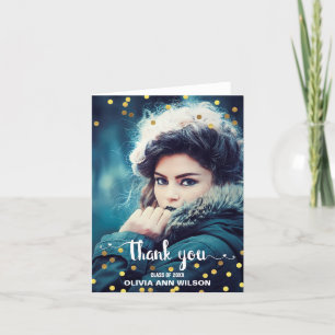 Graduation Photo Thank You Faux Gold Foil Confetti Card
