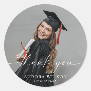 Graduation Photo Thank You Favor Classic Round Sticker
