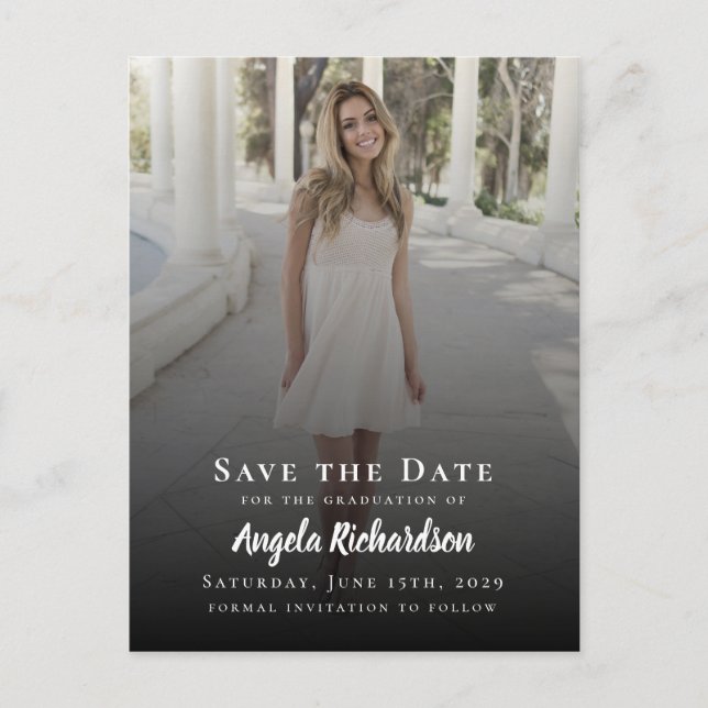 Graduation Photo Typography Modern Save the Date Invitation Postcard (Front)